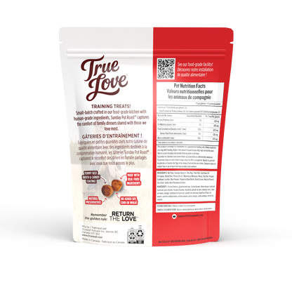 Red and white package of True Love training pads on a white background