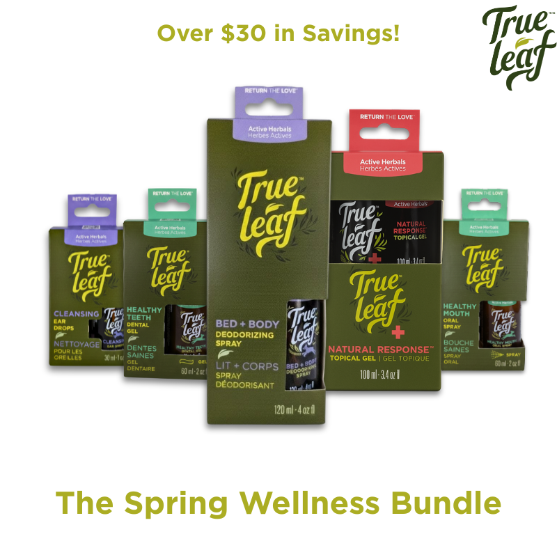 Trueleaf Spring Wellness Bundle - five pet grooming products including body spray, topical gel, dental gel, dental spray, and ear drops, for >$30 in savings